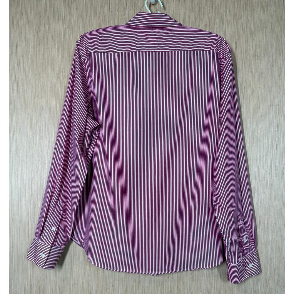 Lauren Ralph Lauren Non Iron Striped Button Up Top XXL Cotton Dark Pink White - Picture 4 of 10